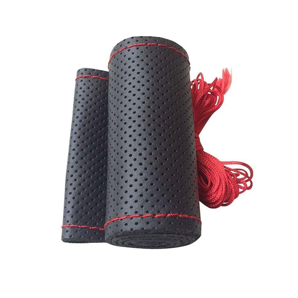 ( 38Cm) Hand Sewing Steering Wheel Cover Microfiber Leather Sweat Absorbent Breathable Car Black/Red 9319708093292