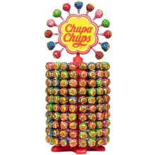 Chupa Chups - Roue de 213 Sucettes - Sucettes ? la Pulpe de Fruits + Cola, Milky et Choco-Vanille - Pr?sentoir Original Collector des Boulangeries