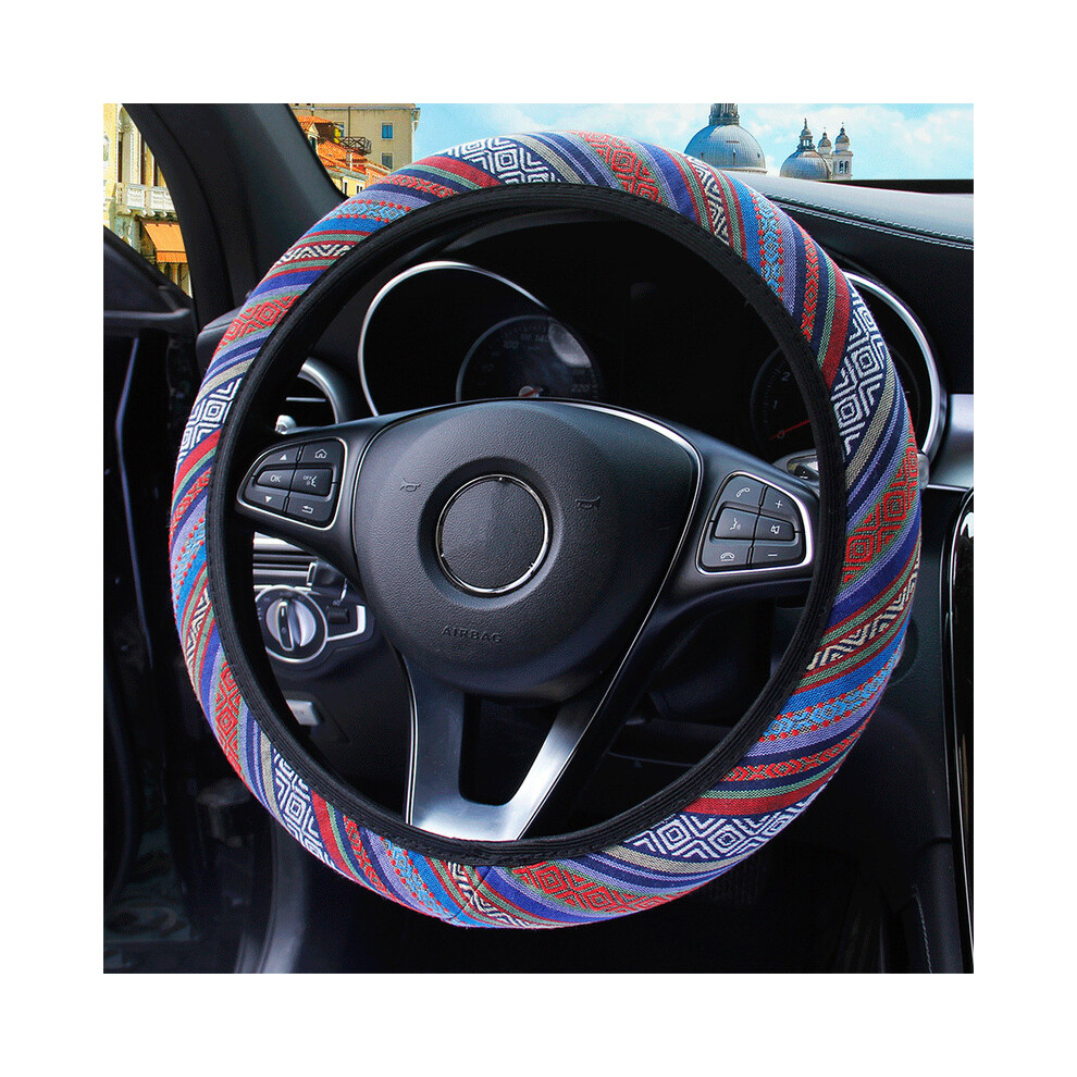 (Colorful )37-38Cm Universal Flexible Car Steering Wheel Cover Four Seasons Ethnic Style Blue 9319708093131