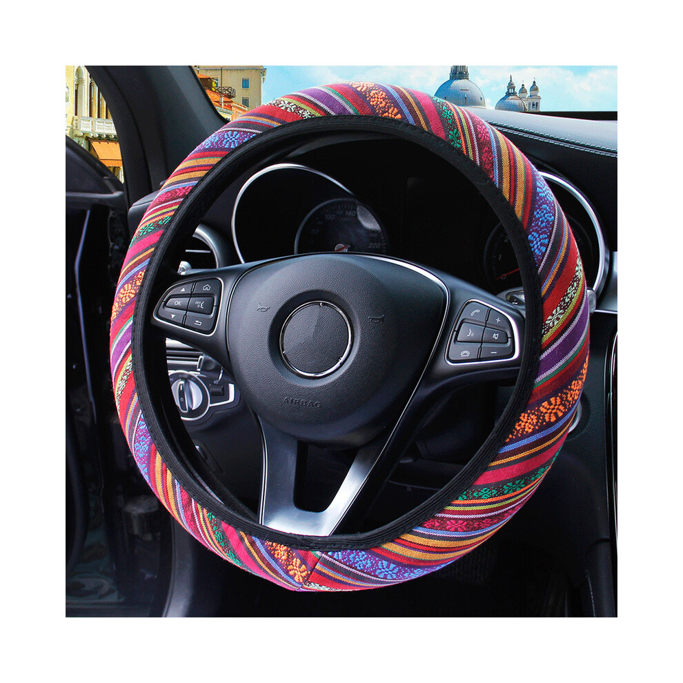 (Colorful )37-38Cm Universal Flexible Car Steering Wheel Cover Four Seasons Ethnic Style Red 9319708093148