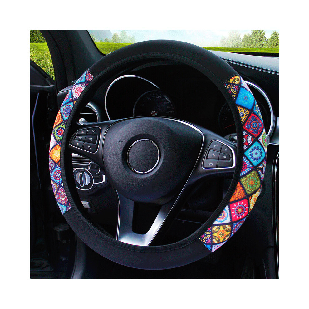 (Colorful) 38Cm Flexible Car Steering Wheel Cover Ethnic Style Print Non-Slip Car Model Car 9319708093919