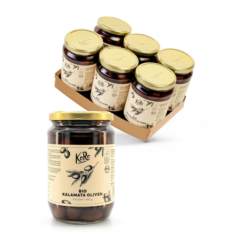 KoRo - Olives Kalamata Bio avec noyau 6 x 400 g - aromatique unique - olives naturelles en saumure - provenance Gr?ce