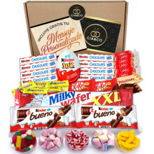 Coffret Bonbons avec +25 pi?ces de Chocolat Kinder et 450g de Bonbons Sans Gluten. Kinder Chocolate, Kinder Bueno, Kinder Joy, Happy Hippo, SchokoBons