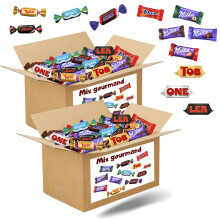 MIX GOURMAND | Assortiment de 2x100 mini-chocolats Mars, Snickers, Bounty, Twix, Milka, Daim, Toblerone | 2 Boites ? partager de 1.5 kgs pour les anni