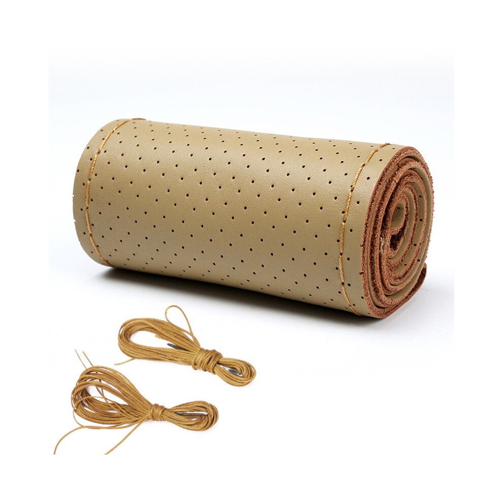 (Beige Full Hole Type)Leather Steering Wheel Cover Car Braid Steering Wheel 38cm DIY Microfiber Cloth-image-OPC-PH7X9BS-NEW