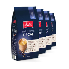 Melitta BellaCrema Lot de 4 sachets de 1 kg de grains de caf? d?caf?in?s, torr?fi?s en Allemagne, intensit? 3, pour machine ? caf? automatique