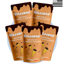 BITECONE - Chocolat Noir | Fin de Cornet de Glace | Mini cones fourr?s | Pack de 5 Sachets | Marque 100% fran?aise | Fabrication en Bretagne | Snacks