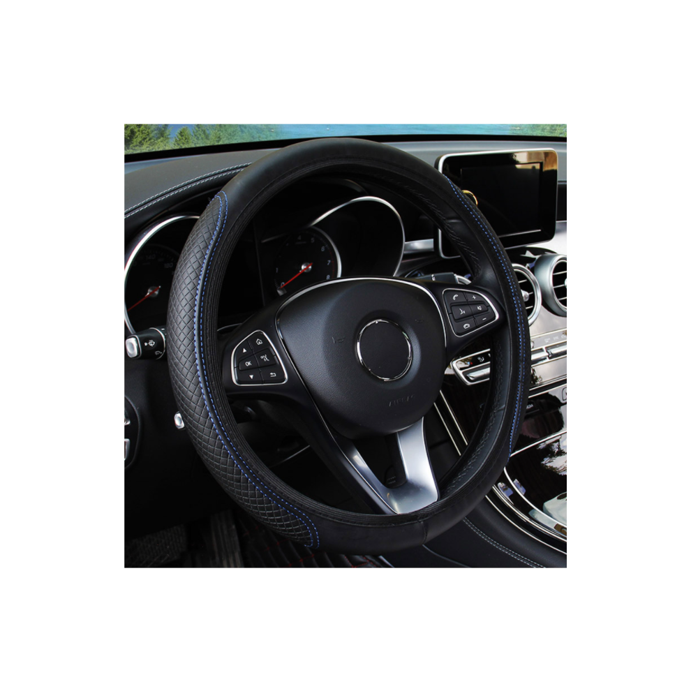 (Black on Blue)Car Steering Wheel Cover Braid Cover Cubre Volante Genuine Leather Breathable Non-Slip-image-OPC-PH7X9KD-NEW