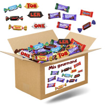 MIX GOURMAND | Assortiment de 100 mini-chocolats Mars, Snickers, Bounty, Twix, Milka, Daim, Toblerone | Boite ? partager de 750g pour les anniversaire
