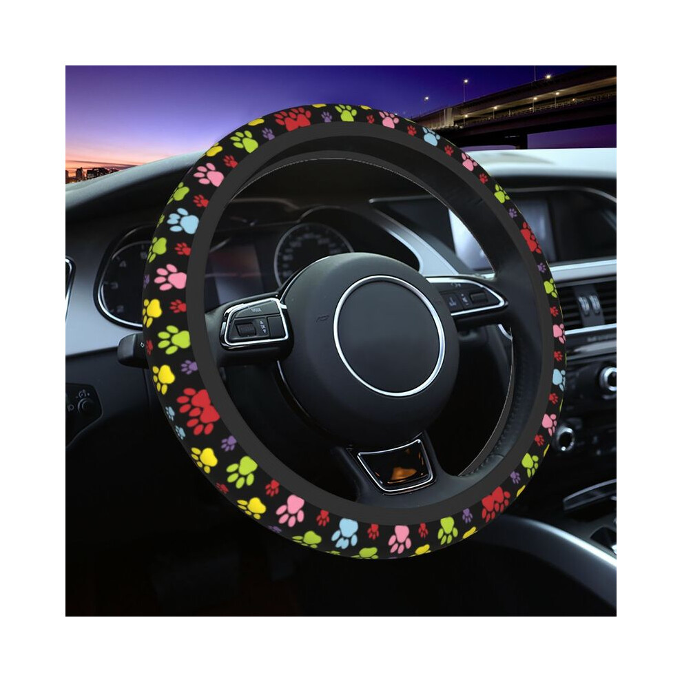 (1)Colorful Paws Pattern Universal Steering Wheel Cover Suv Dog Paw Soft Car Steering Wheel Cover 9319708096675