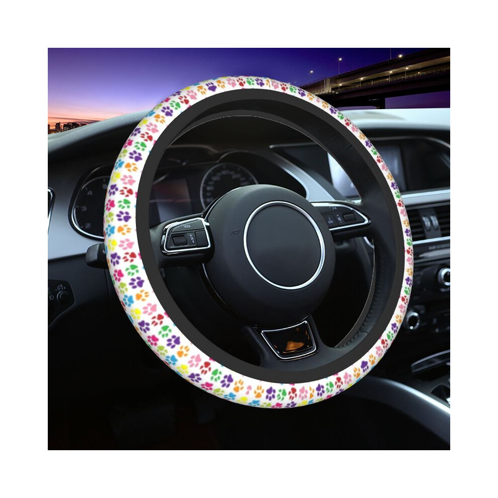 (11)Colorful Paws Pattern Universal Steering Wheel Cover Suv Dog Paw Soft Car Steering Wheel Cover 9319708096682