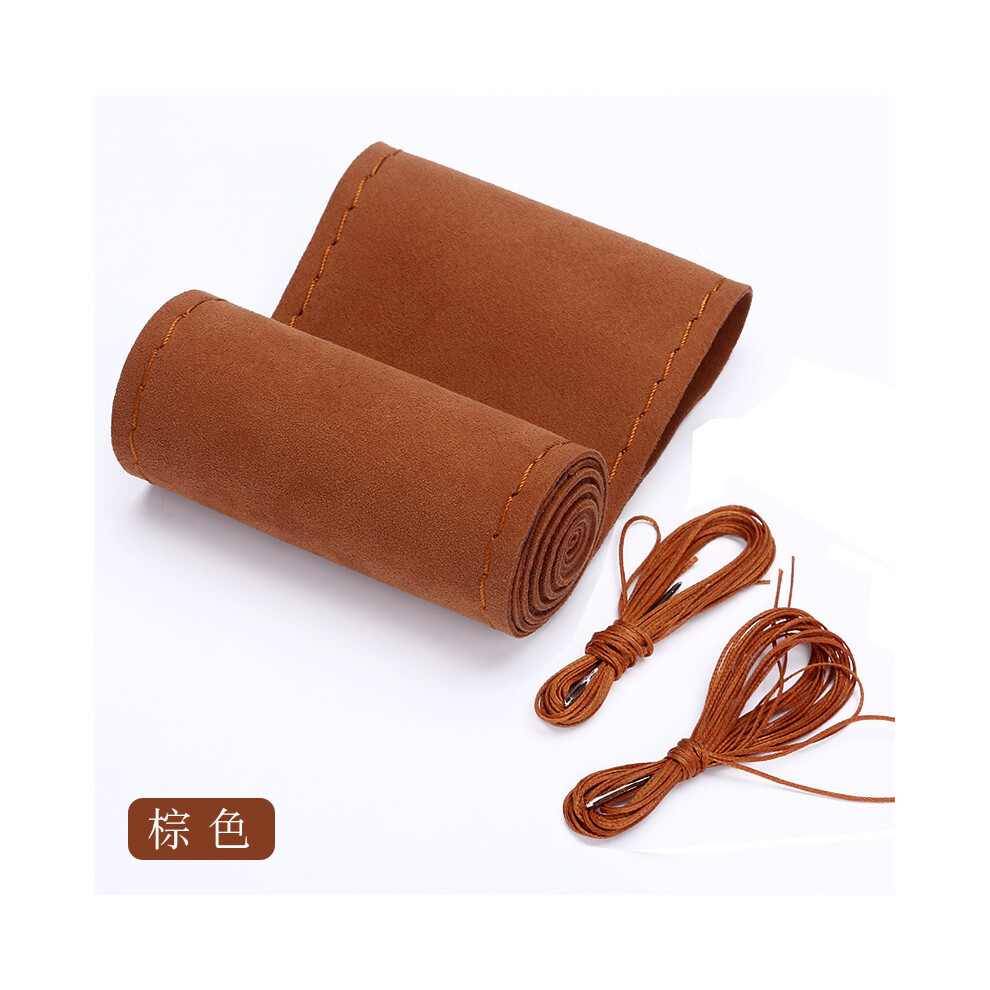 (Brown)Fur Steering Wheel Cover For Car Universal 38Cm Braided Car Steering Wheel Cover Leather Brown 9319708097061