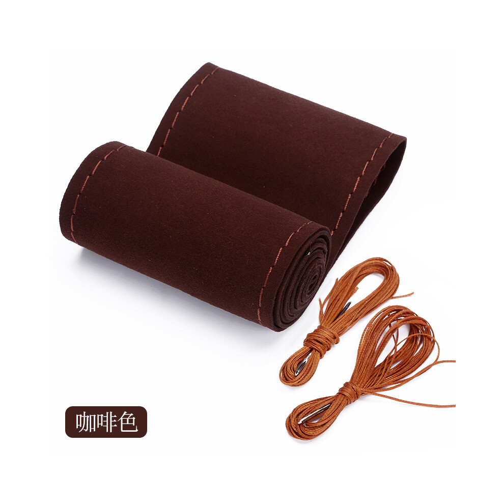 (Coffee)Fur Steering Wheel Cover For Car Universal 38Cm Braided Car Steering Wheel Cover Leather 9319708097078