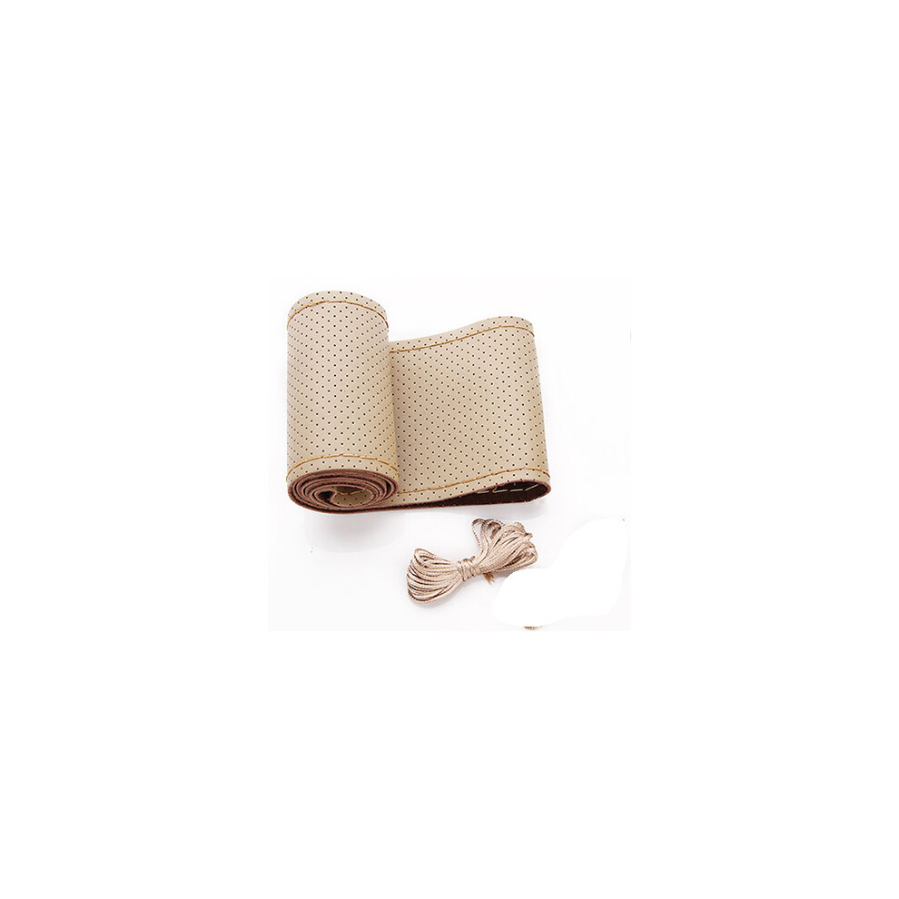 Housse de volant de voiture (beige) à coudre à la main, en cuir microfibre respirant
