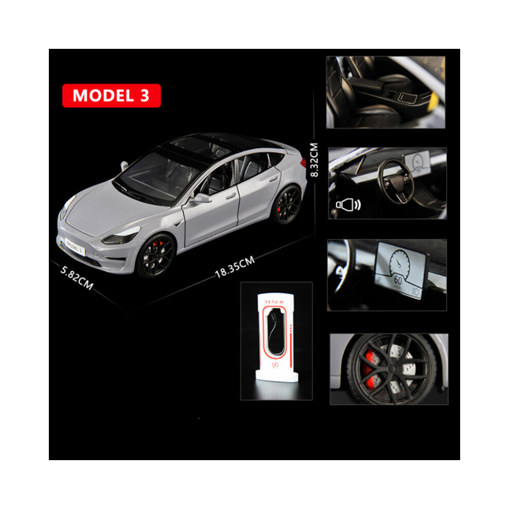 (Model 3 Grey)1:24 Model 3 Model Y Alloy Car Model Diecast Metal Toy Vehicles Car Model Simulation-image-OPC-PH7XBJV-NEW