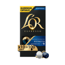 L'Or - Capsule Caff? Espresso Decaffeinato Ristretto - 100 Capsule in Alluminio - Intensit? 9 - Compatibili con Macchine Nespresso?* original - 10 Con