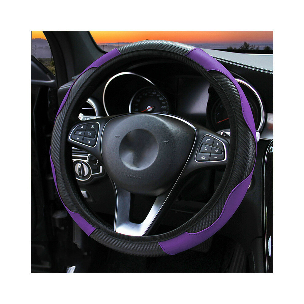 (Purple)Car Steering Wheel Cover Carbon Fiber Breathable Non-Slip Pu Leather Universal 37-38 Purple 9319708098037