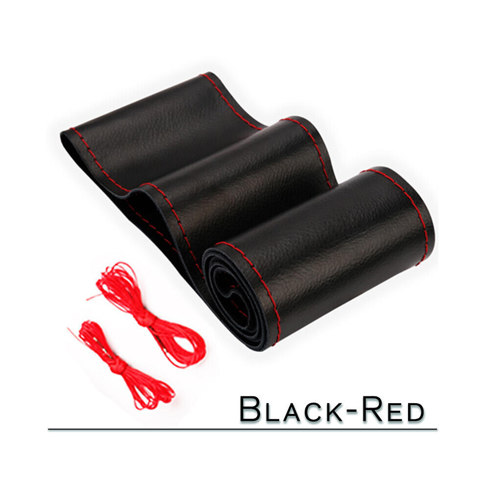 (A-BLACK-RED)38cm 15 inch Car Steering Wheel Braid Cover Faux Leather Needles and Threads Soft-image-OPC-PH7XC98-NEW