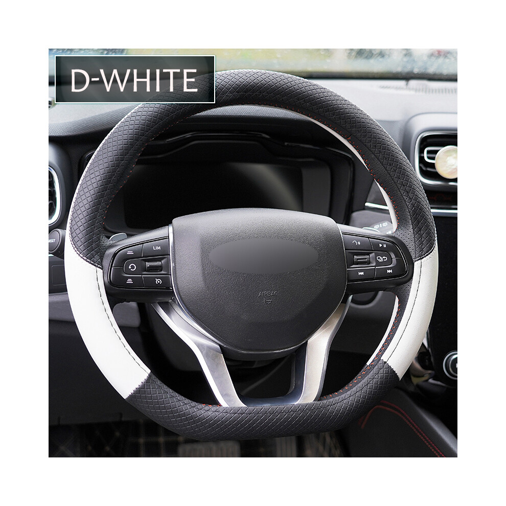 (38Cm-D-)38Cm 15 Inch Universal Car Steering Wheel Cover Artificial Leather Rubber Sports Stylish White 9319708099072
