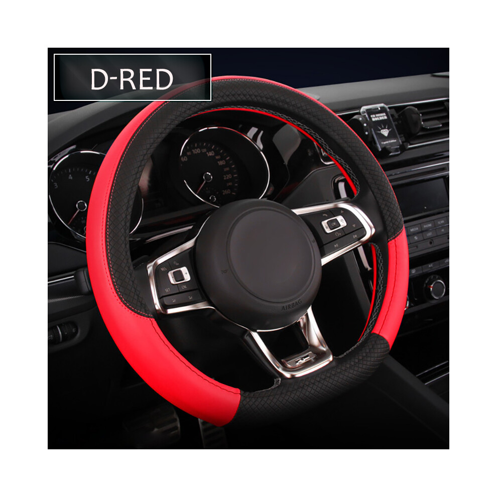 (38Cm-D-)38Cm 15 Inch Universal Car Steering Wheel Cover Artificial Leather Rubber Sports Stylish Red 9319708099065