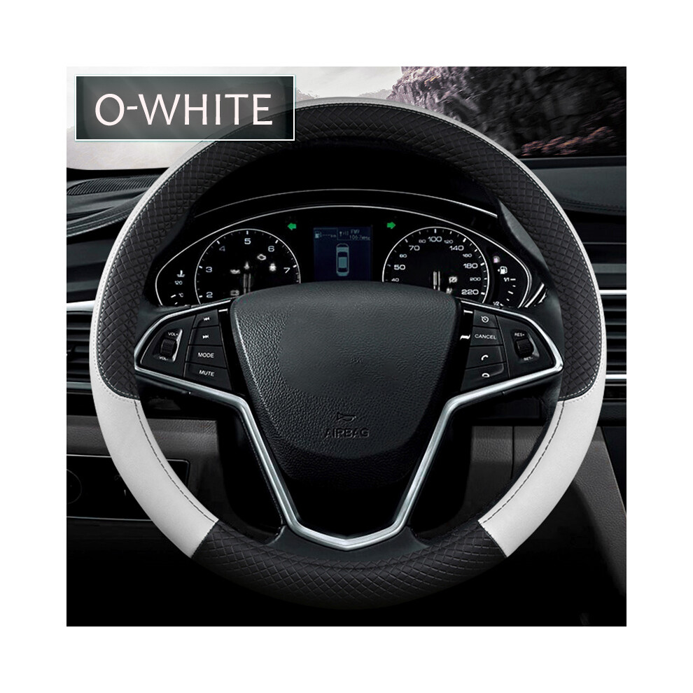 (38Cm-O-)38Cm 15 Inch Universal Car Steering Wheel Cover Artificial Leather Rubber Sports Stylish White 9319708099102