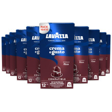 Lavazza, Crema e Gusto Ricco, 100 Capsule in Alluminio Compatibili con Macchine Nespresso Original, con Note di Cioccolato, Legno e Spezie, Arabica e