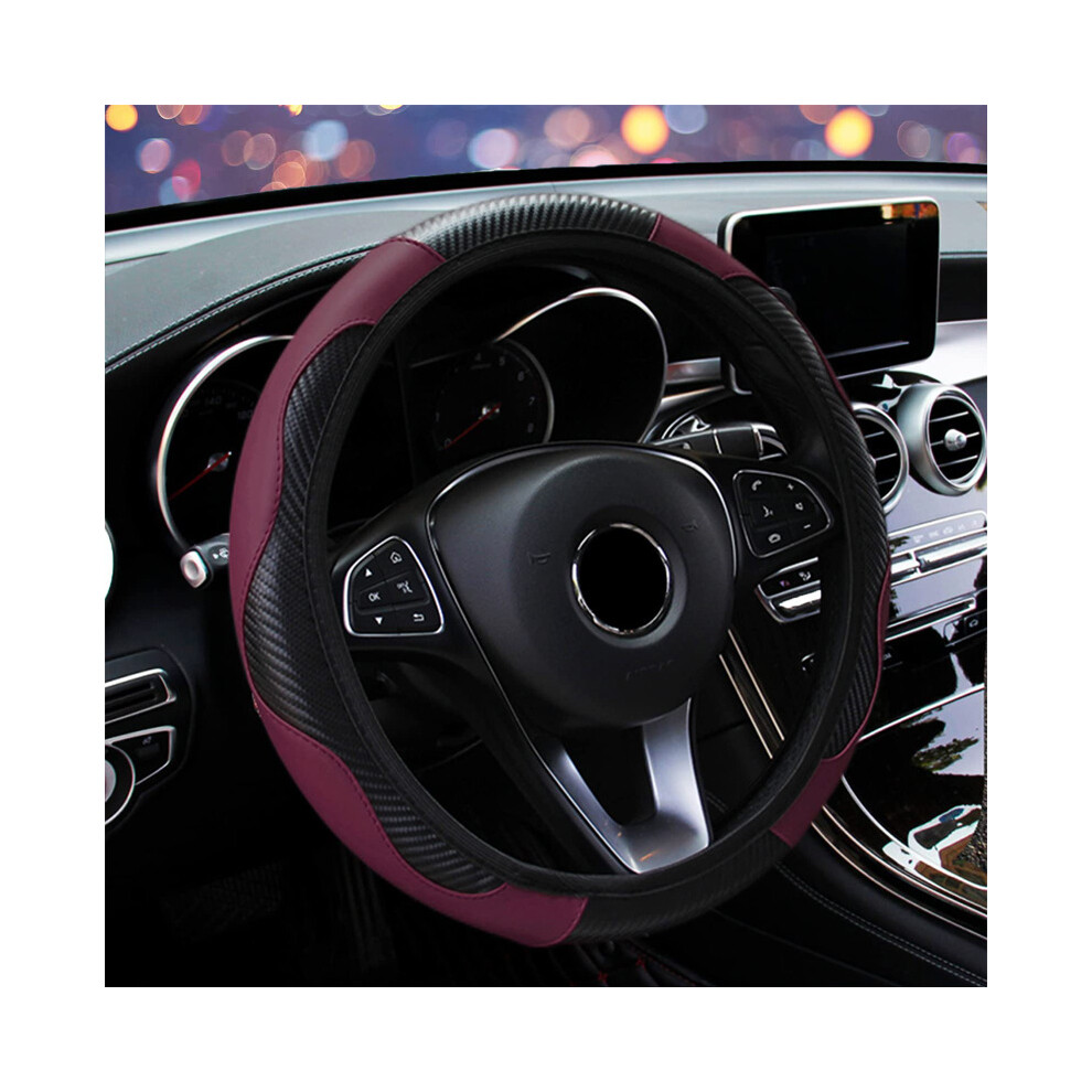 (01-Claret)Car Steering Wheel Cover Breathable Non-Slip Pu Leather Steering Wheel Covers That 9319708099867
