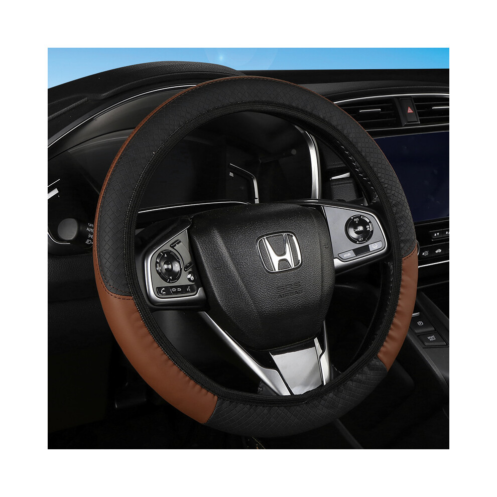 (02-Coffee)Car Steering Wheel Cover Breathable Non-Slip Pu Leather Steering Wheel Covers Fit 9319708099911