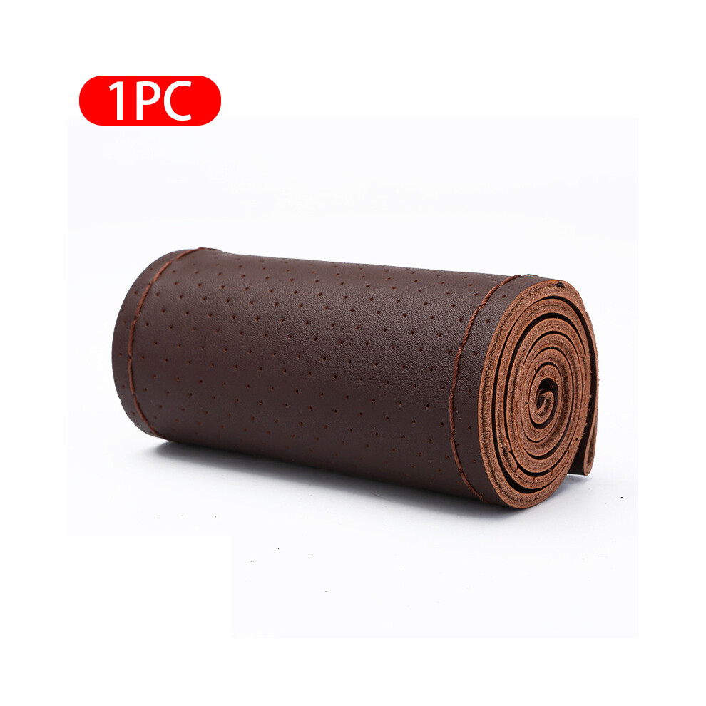 (Dark Brown)Genuine Leather Car Steering Wheel Cover with Needles DIY Braid 37-38cm Non-Slip Cowhide-image-OPC-PH7XCN2-NEW