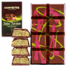 Dubai Chocolate, Barretta di cioccolato al pistacchio, con cioccolato belga, crema di pistacchio e ripieno di croccante Kataifi, fatta a mano quotidia