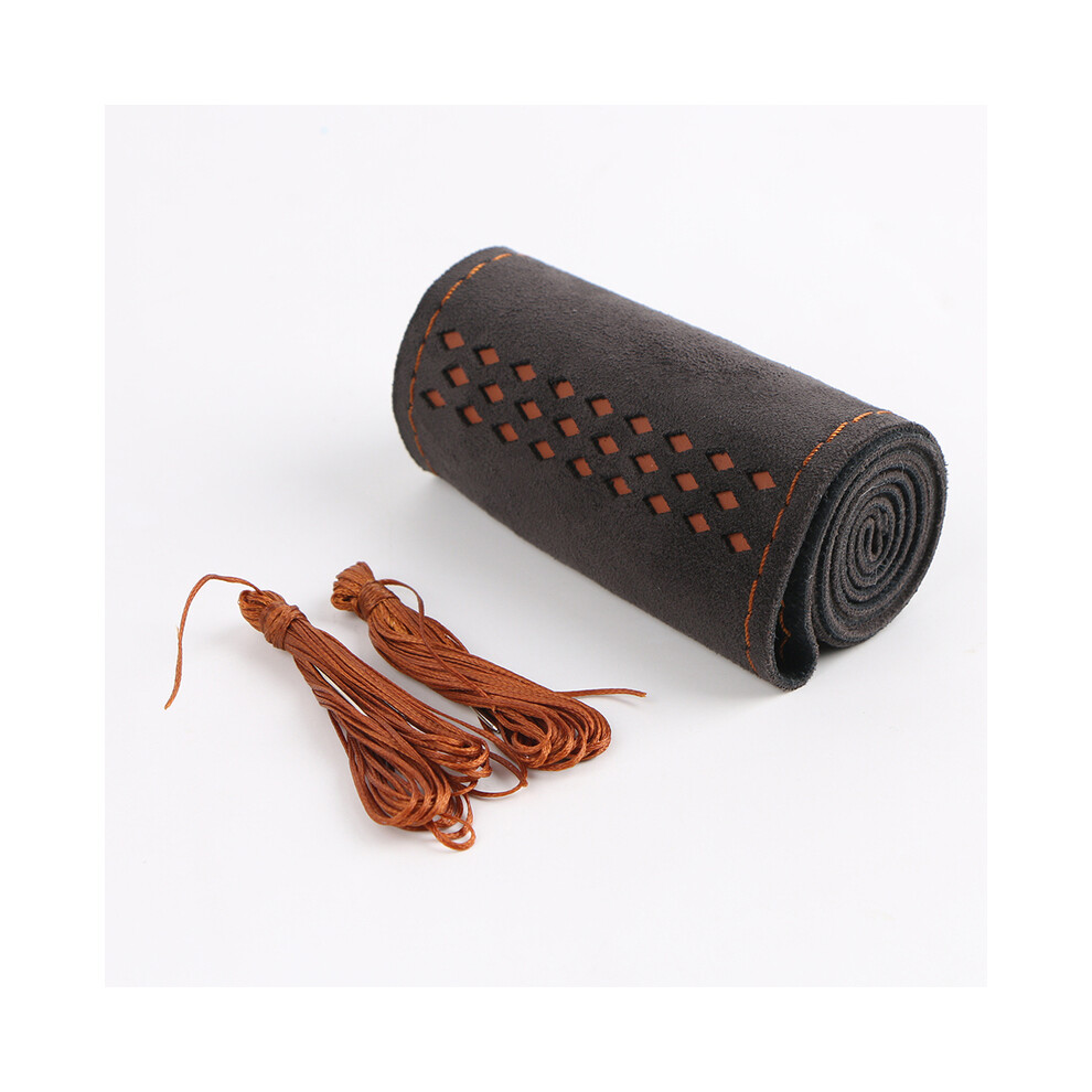 (Brown)Suede Leather Car Steering Wheel Cover Universal 38Cm Diy Braid Steering Wheel Cover Sweat Brown 9319708101171