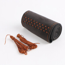 Brown Faux Suede Steering Wheel Cover 38cm Universal DIY Hand-Stitched Braided - Fits 95% of Cars