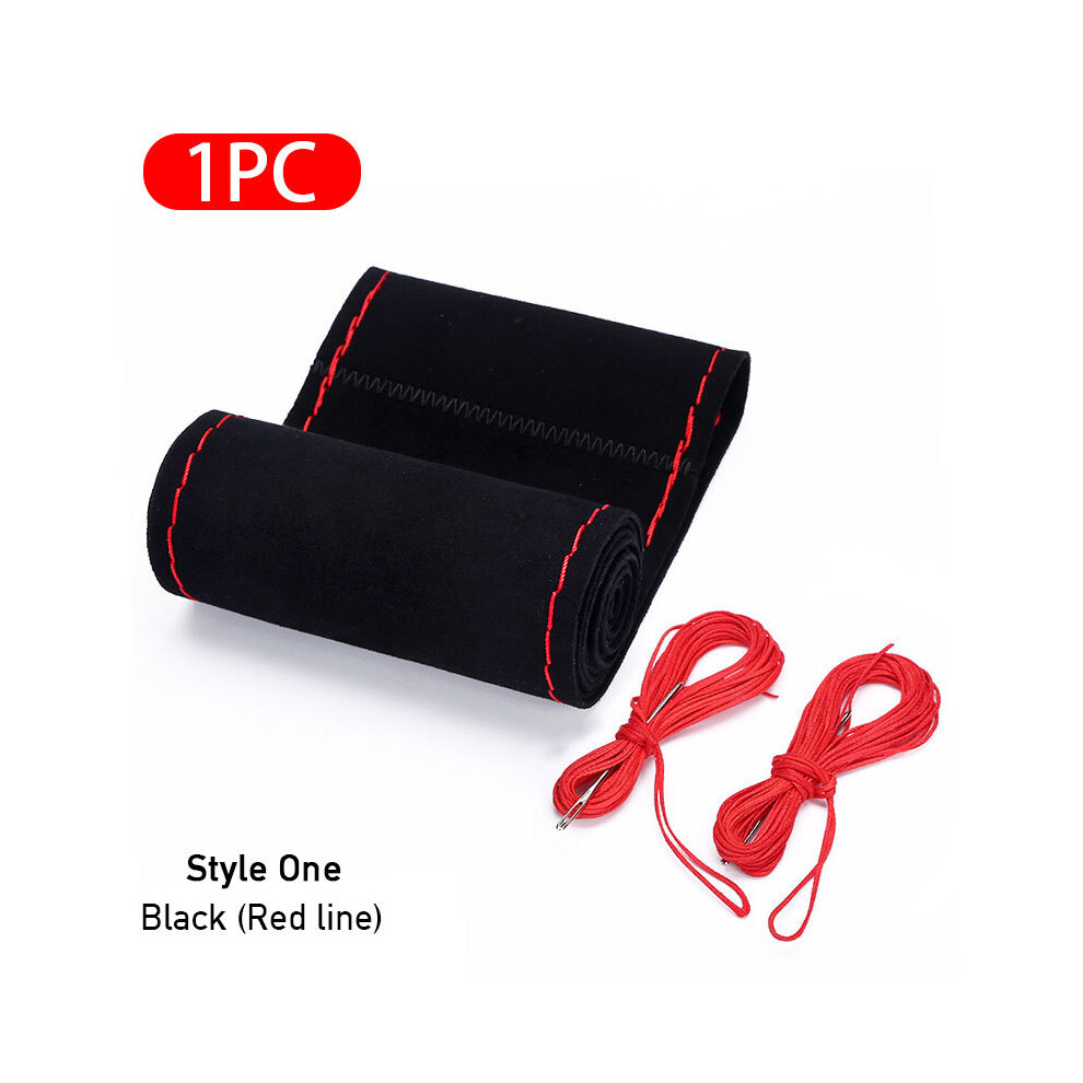 (Style 1- Thread)Fur Steering Wheel Cover For Car Universal 38Cm Braided Car Steering Wheel Cover Red 9319708101973
