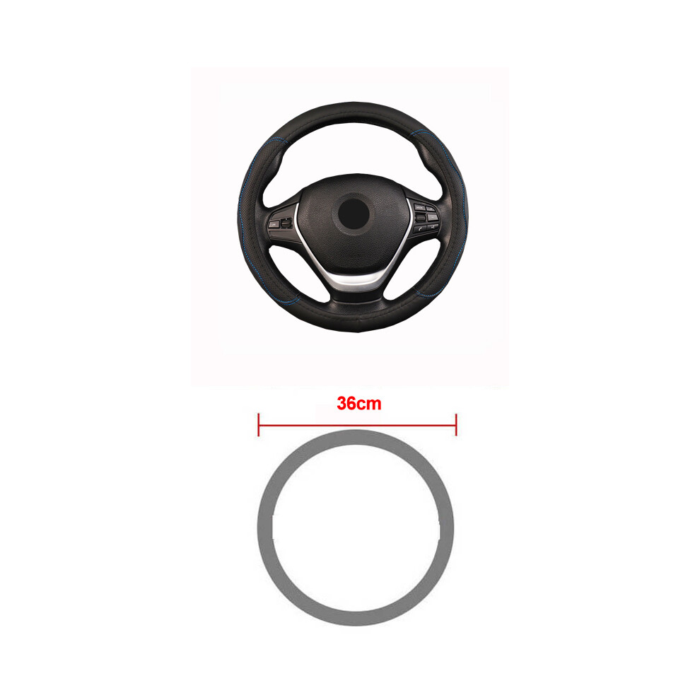 (36Cm ) Car Truck Pu Leather Embossed Steering Wheel Cover Steering Wheel Car Diameters Blue 9319708102154