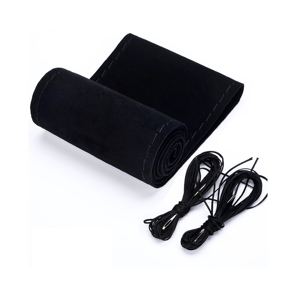 (Ca248-Bbk)Flocking Leather Car Steering Wheel Cover Stitching Universal For 38Cm Car Wheel 9319708102291