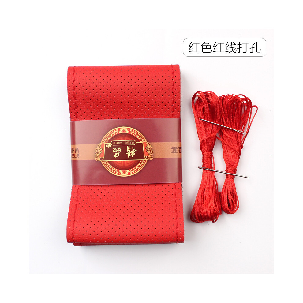 (Rouge 1) Tresse sur le volant Housse de volant de voiture cousue à la main de 38 cm avec aiguilles