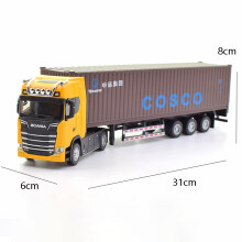 (Keltainen Ruskea)1:50 Diecast Metal Malli Lelu Konttitrukki Vedä takaisin Äänen ja valon kanssa Korkea