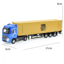 (Sininen keltainen)1:50 Diecast Metal Malli Lelu Konttitrukki Vedä takaisin Äänen ja valon kanssa Korkea