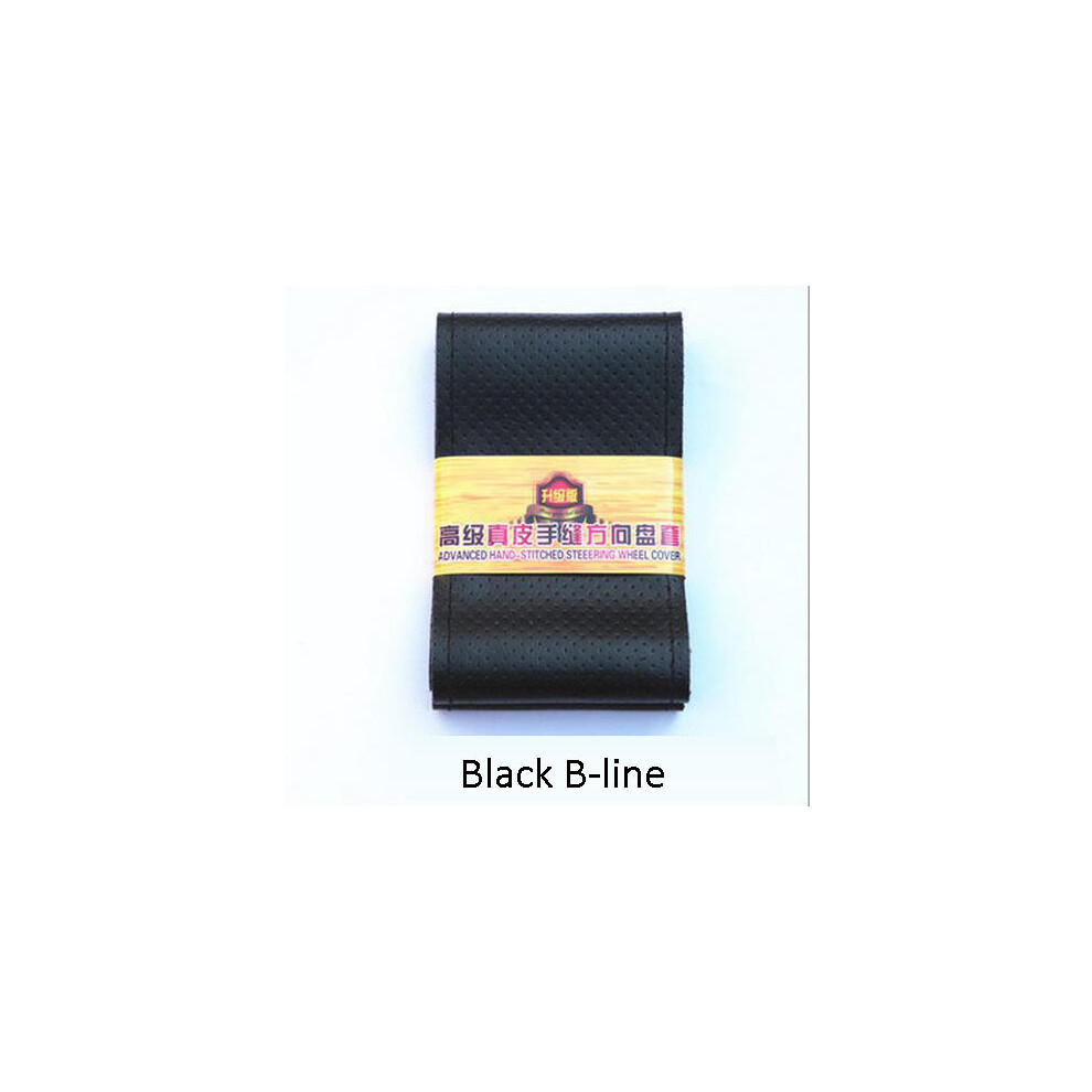 (36Cm B Line) New 36 38 40Cm Genuine Leather Car Steering Wheel Cover, Soft Non-Slip Car Black 9319708103786