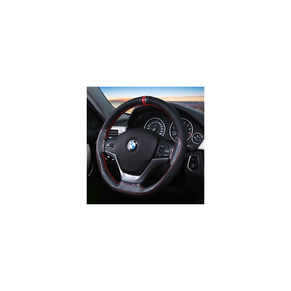 ( Red) Hand Sewing Steering Wheel Cover Car Leather Steering Wheel Cover Universal 38 Black/Red 9319708104004