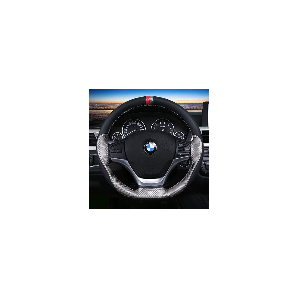 ( Gray) Hand Sewing Steering Wheel Cover Cars Leather Steering Wheel Cover Universal 38 Black/Gray 9319708103984