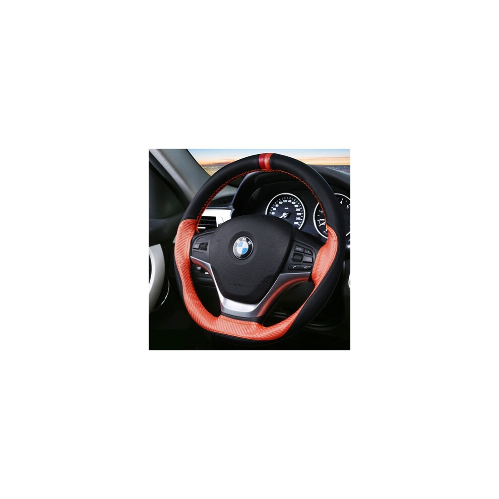 ( Orange)Hand Sewing Steering Wheel Cover Car Leather Steering Wheel Cover Universal 38 Black/Orange 9319708103991