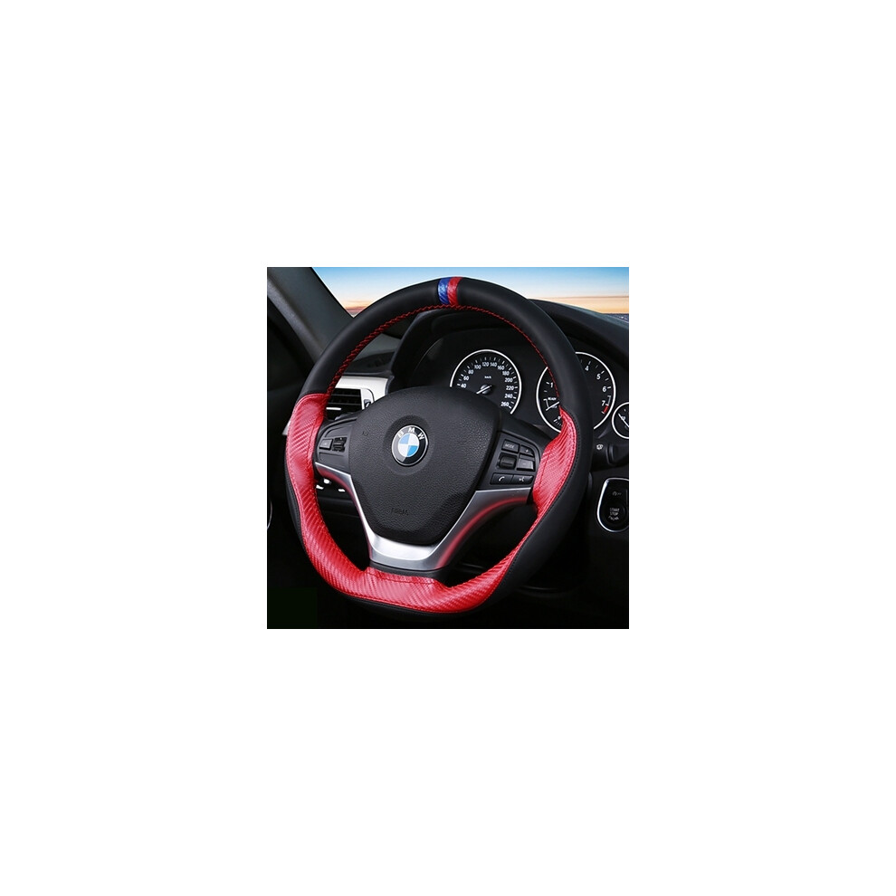( 1)Hand Sewing Steering Wheel Cover Cars Leather Steering Wheel Cover Universal Black/Red 9319708104011