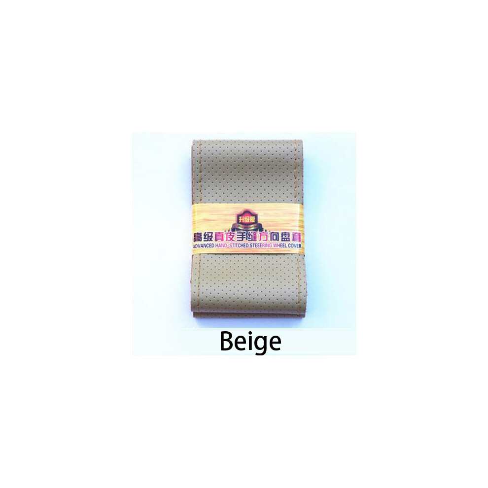 (40Cm )New 36 38 40Cm Genuine Leather Car Steering Wheel Cover, Soft Non-Slip Car Steering Wheel Beige 9319708103885