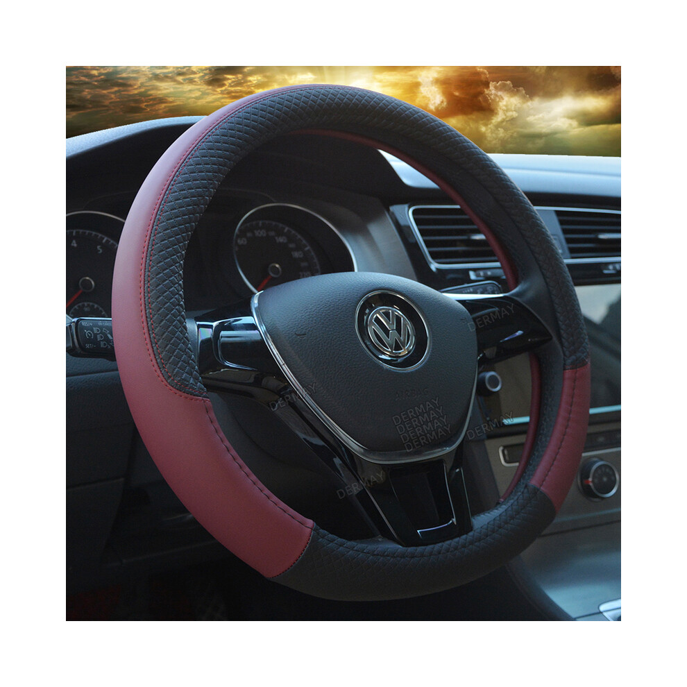 (Wine )Sports Car Steering Wheel Covers Non-Slip Pu Leather For 37-38Cm Steering Wheel Red 9319708104790