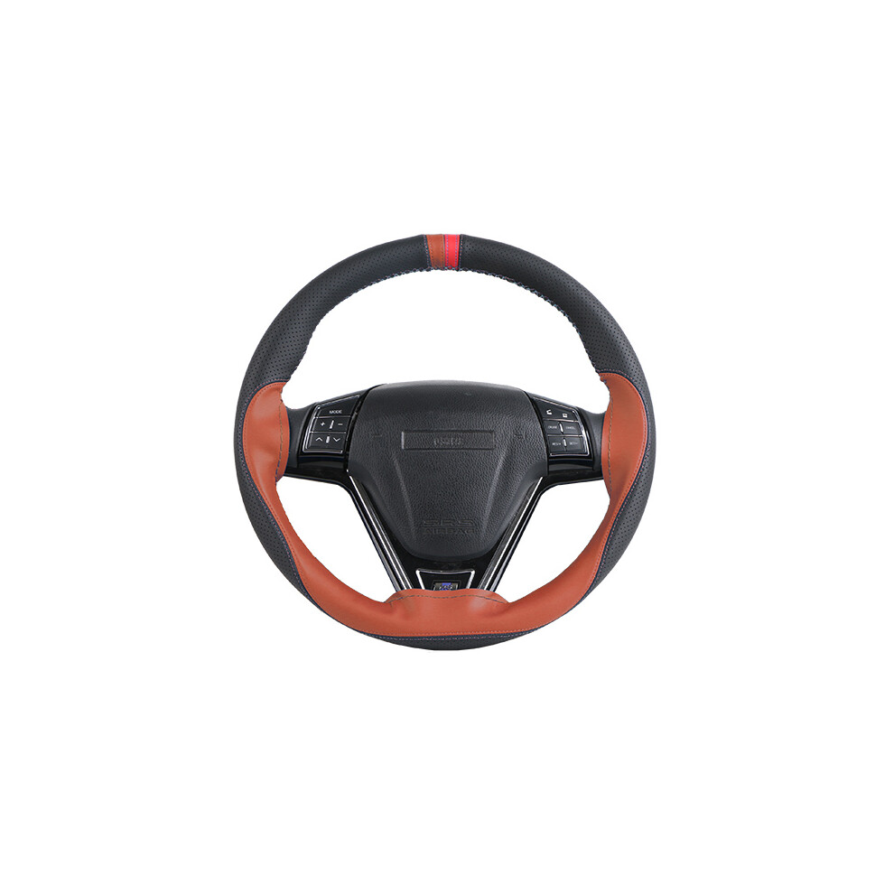 (Brown) Non-Slip Soft Faux Leather Car Steering Wheel Cover 38Cm Steering Wheel With Needles And Threads Brown 9319708106060