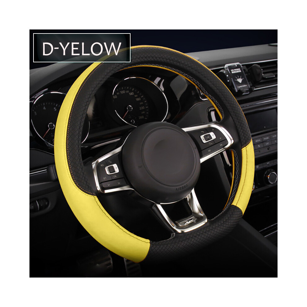 (38Cm-D-)38Cm 15 Inch Universal Car Steering Wheel Cover Artificial Leather Rubber Sports Stylish Yellow 9319708106510