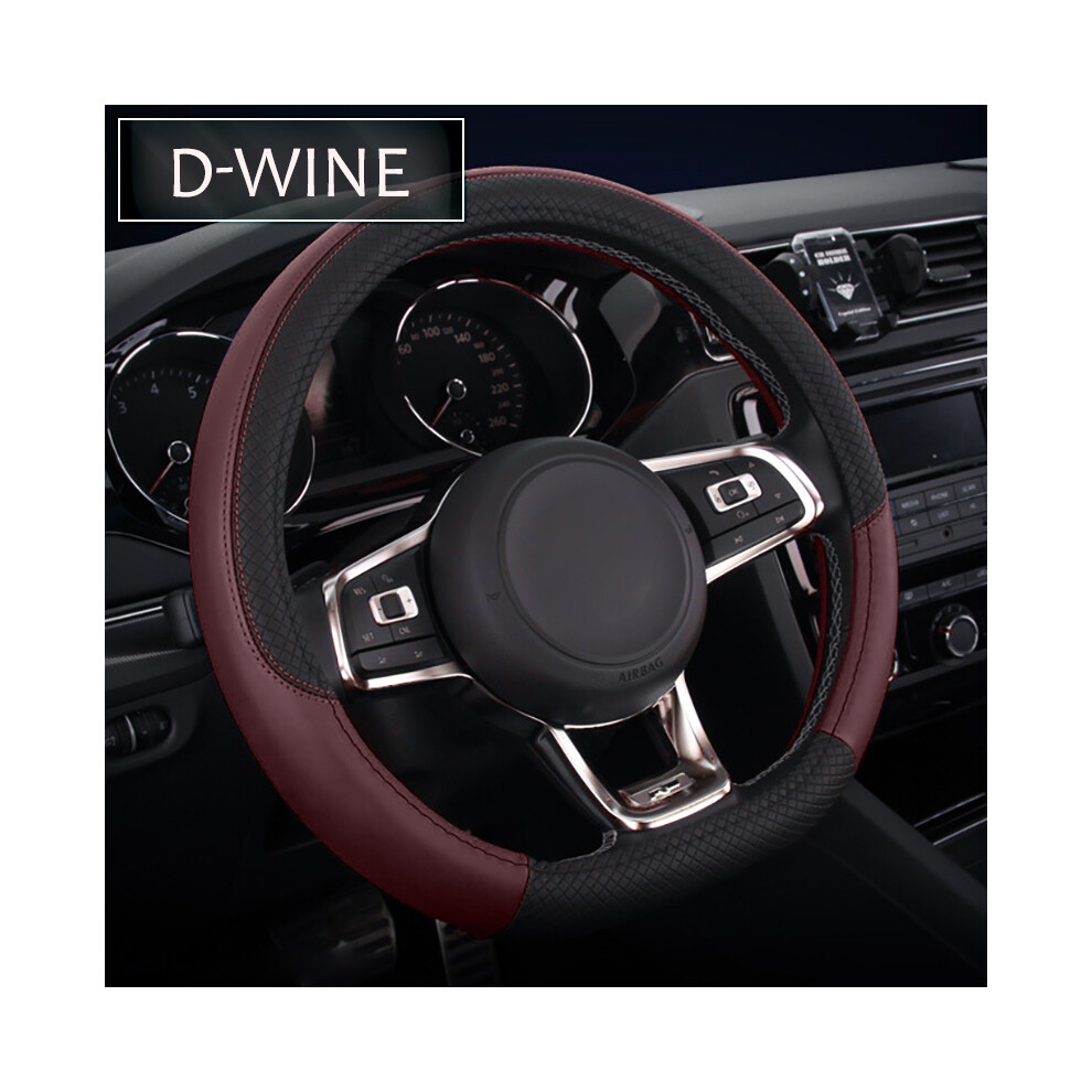 (38Cm-D-Wine)38Cm 15 Inch Universal Car Steering Wheel Cover Artificial Leather Rubber Sports Stylish 9319708106503
