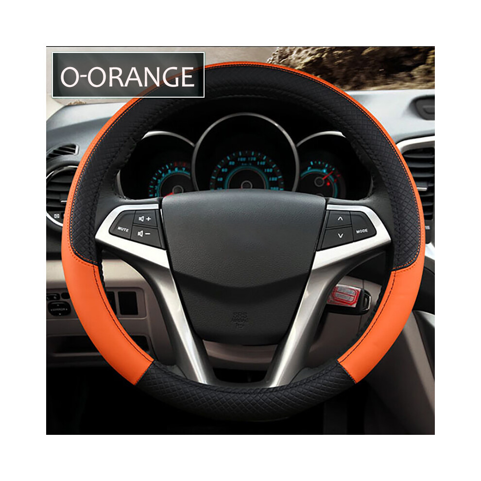 (38Cm-O-)38Cm 15 Inch Universal Car Steering Wheel Cover Artificial Leather Rubber Sports Stylish Orange 9319708106558