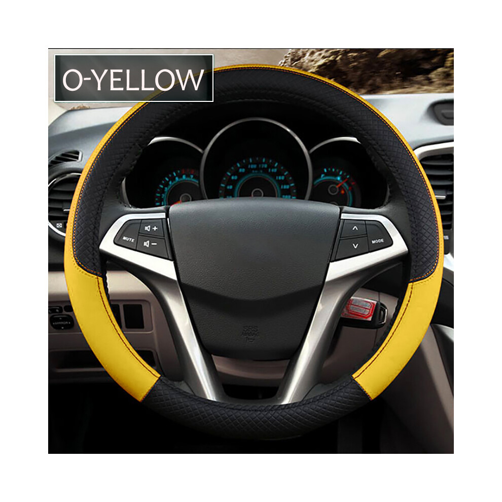 (38Cm-O-)38Cm 15 Inch Universal Car Steering Wheel Cover Artificial Leather Rubber Sports Stylish Yellow 9319708106602